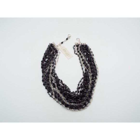 Vintage Carolee Black and Clear Multistrand Beaded Choker Necklace - Picture 9 of 11